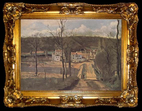 framed  Jean Baptiste Camille  Corot Les Maisons Cabassud a Ville-d